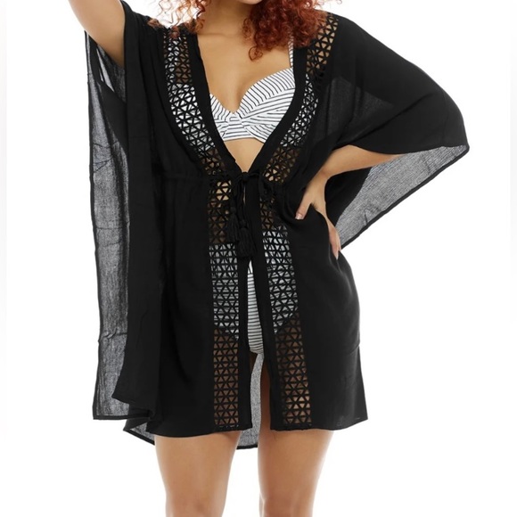 SYKE Joy KIMONO Mauve Swim Cover-up One Size Tassel Tie - Picture 13 of 15